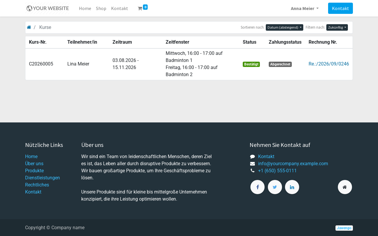 Screenshot: Meine Kurse