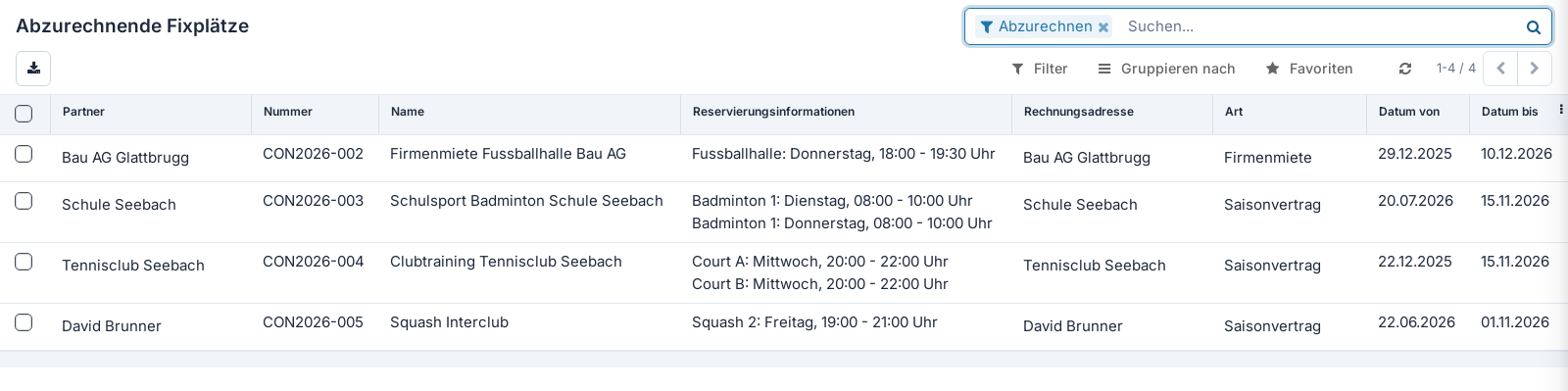 Screenshot: Fixplätze verrechnen