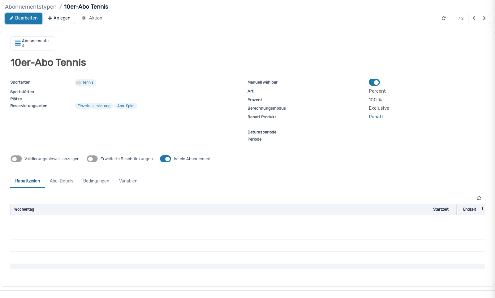 Screenshot: Abonnementstyp