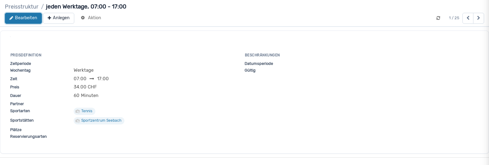 Screenshot: Preisstruktur