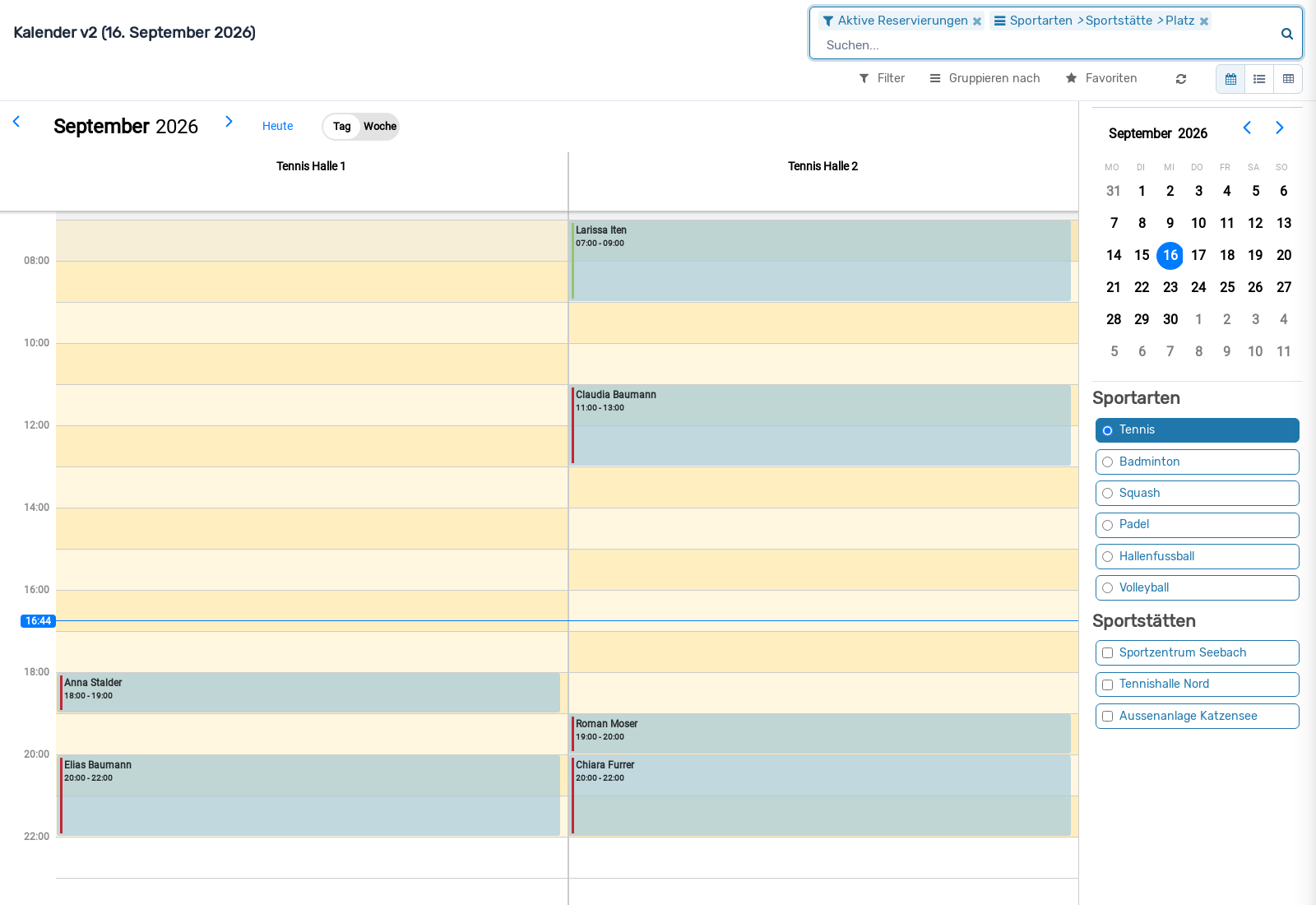 Screenshot: Reservierungskalender