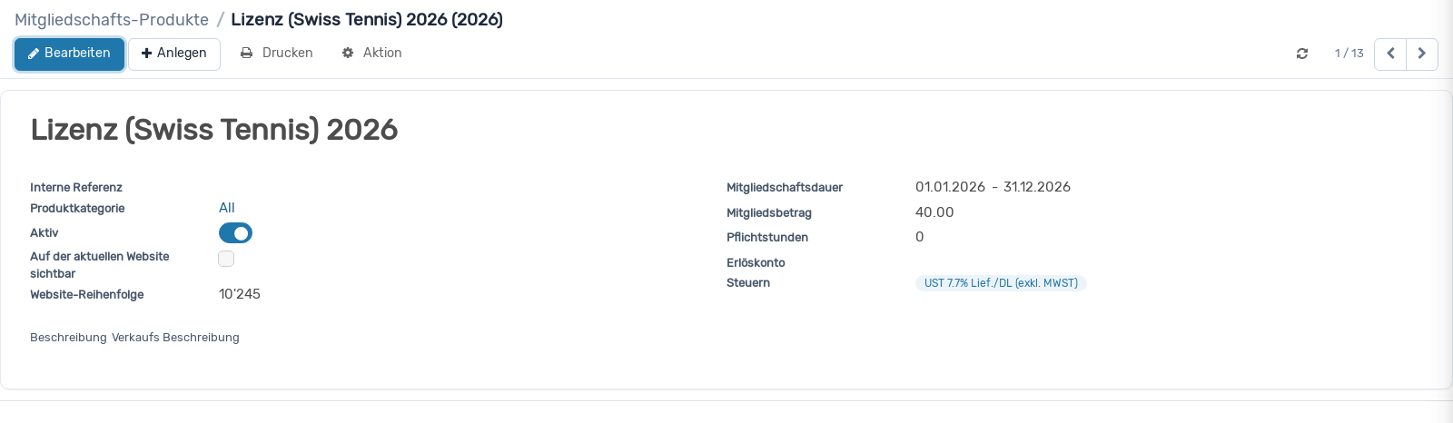 Screenshot: Mitgliedschaftsprodukte