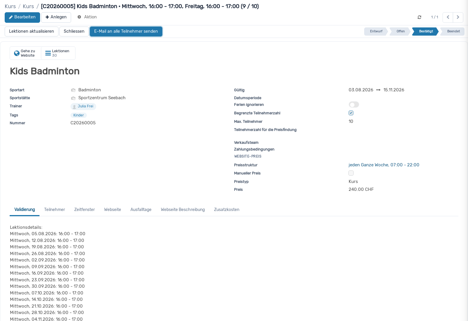 Screenshot: Kurs