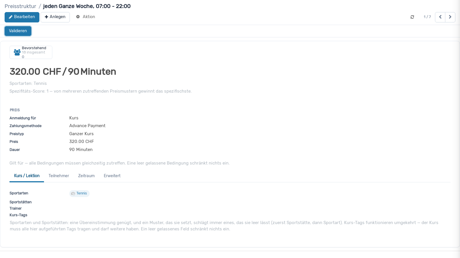 Screenshot: Preisstruktur
