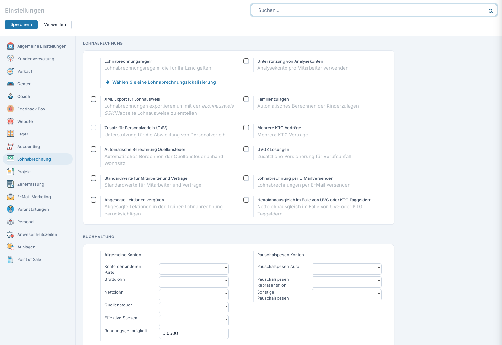 Screenshot: Lohneinstellungen