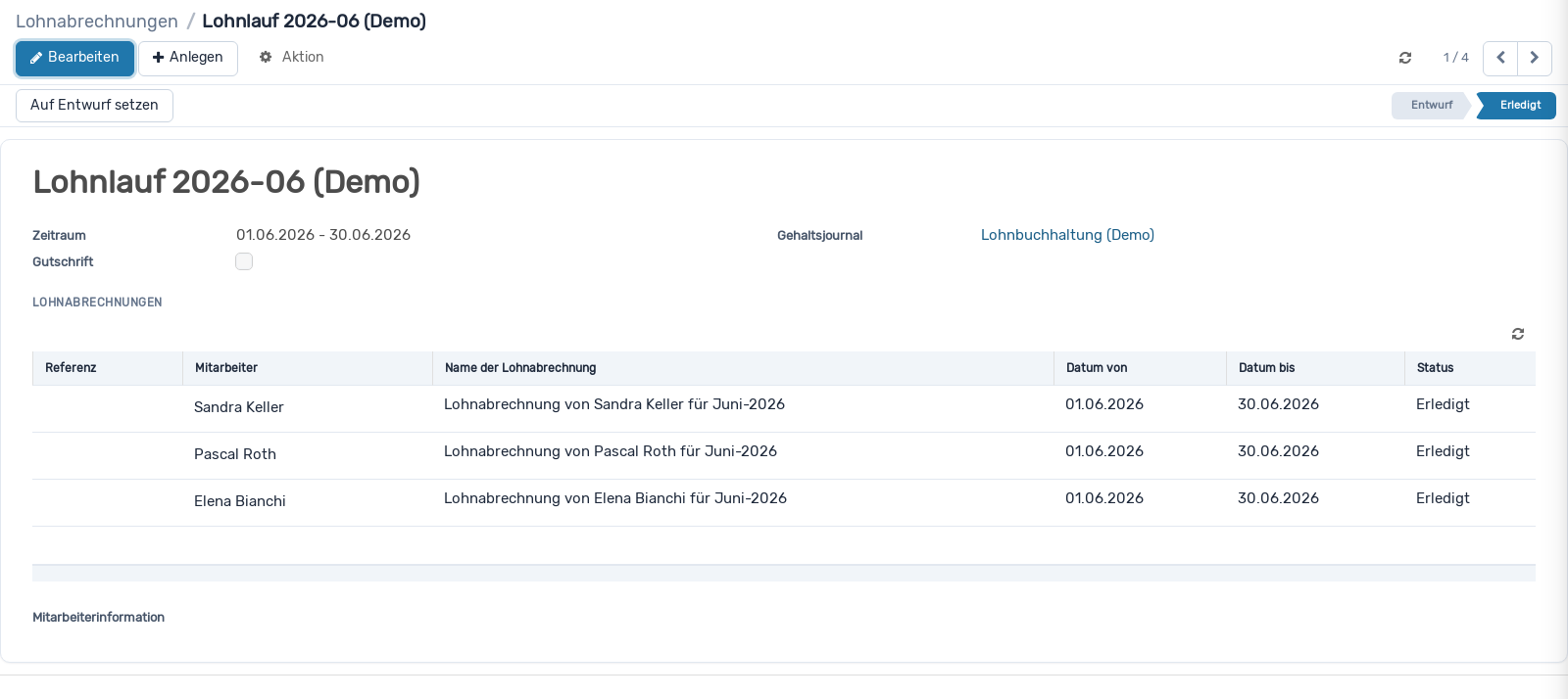Screenshot: Lohnlauf (Sammelmaske)