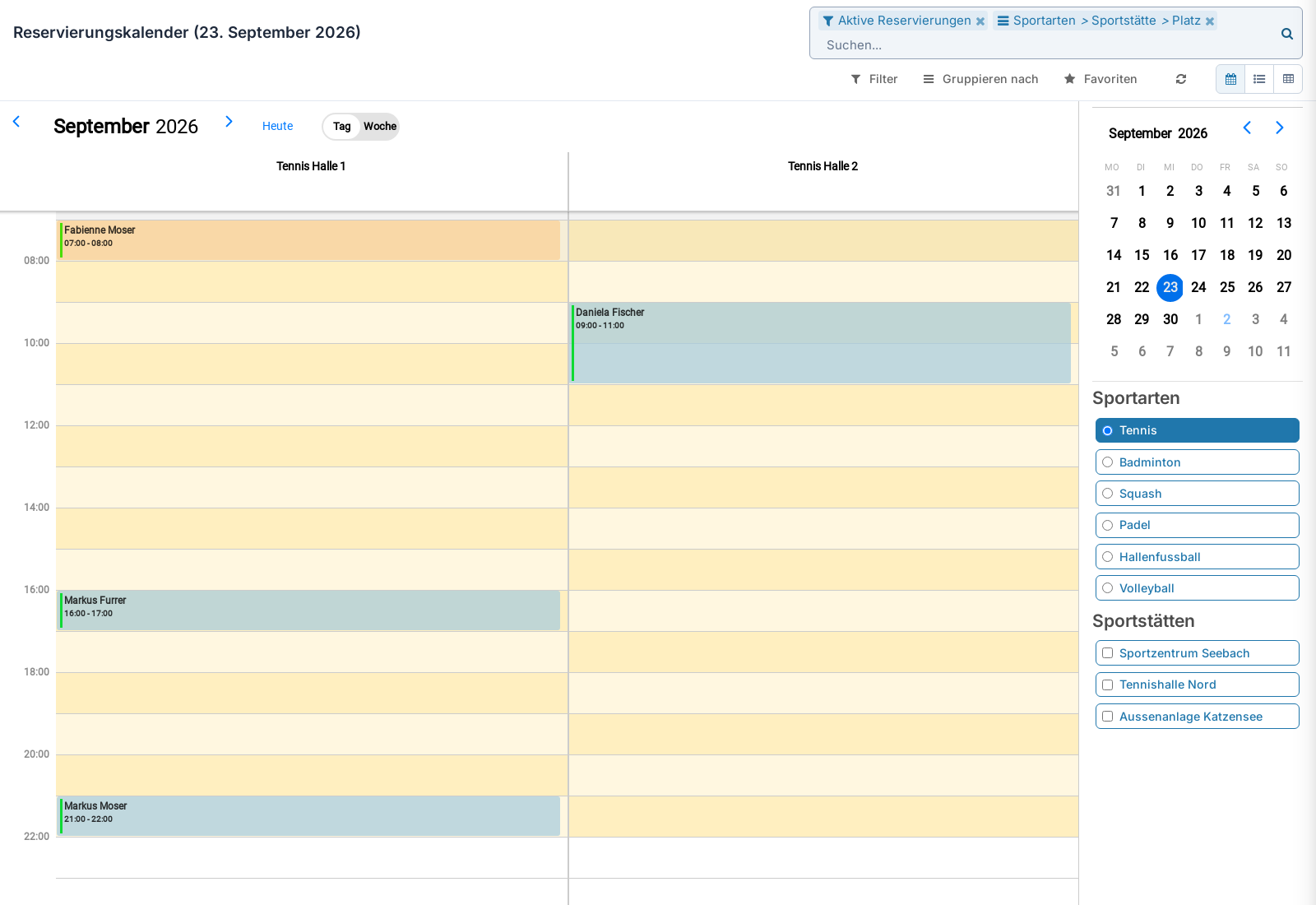 Screenshot: Reservierungskalender