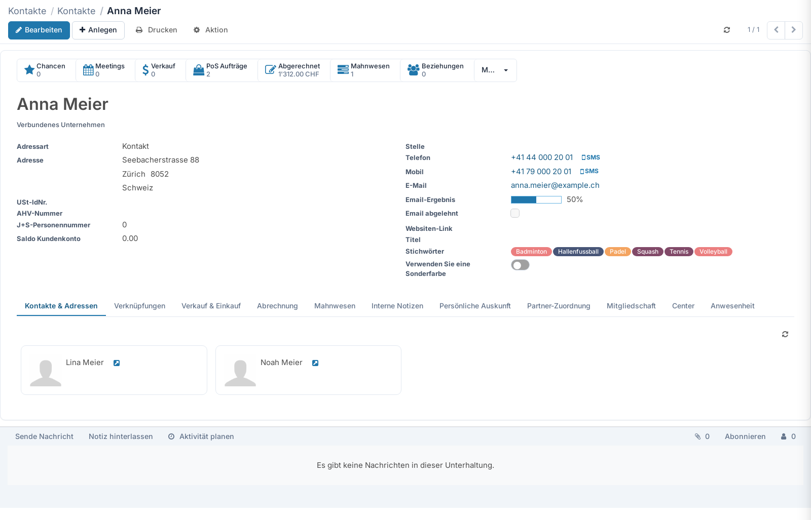 Screenshot: Anna Meier mit den Kindern Lina und Noah im Reiter Kontakte & Adressen
